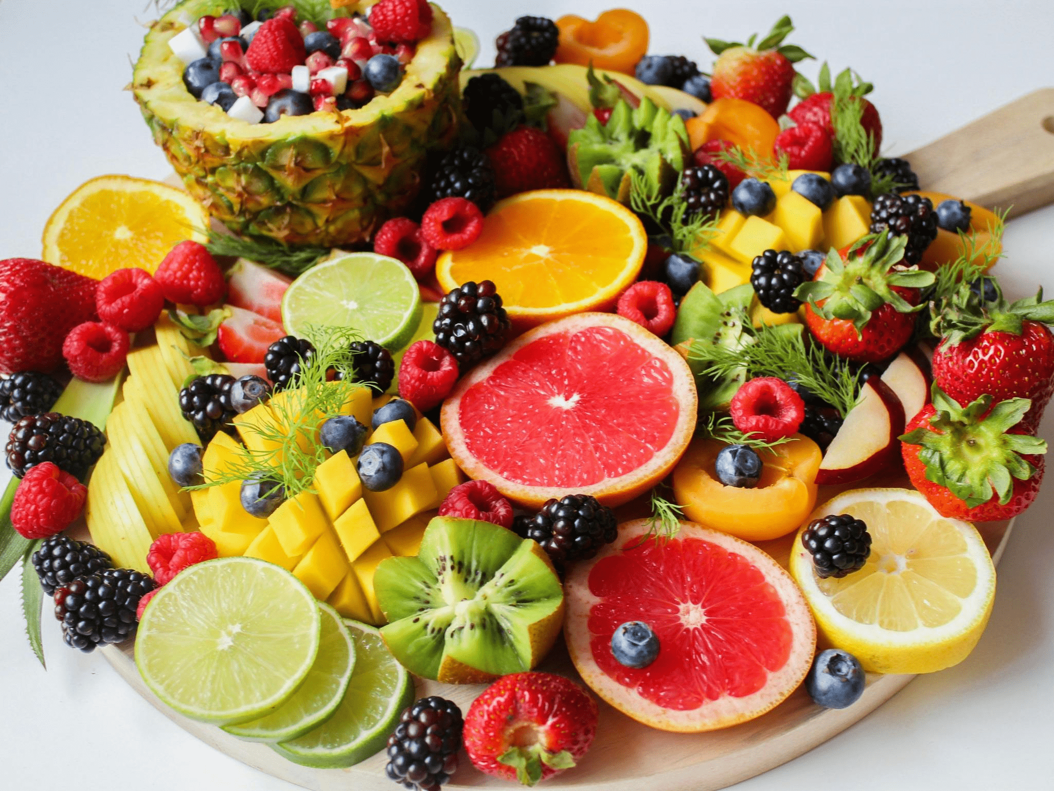 a tray of fruits