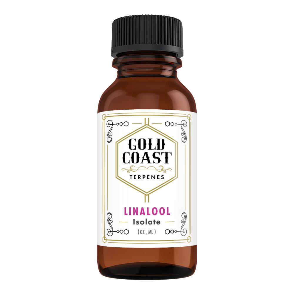Linaloolterpene strain profile in a brown bottle by Gold Cost Terpenes