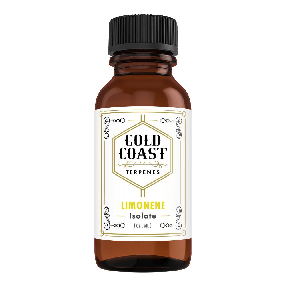 a bottle of Gold Coast Terpenes’ isolated limonene strain