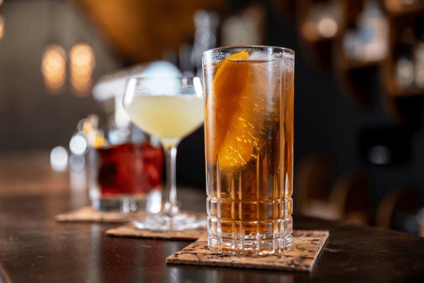 three glasses on the bar