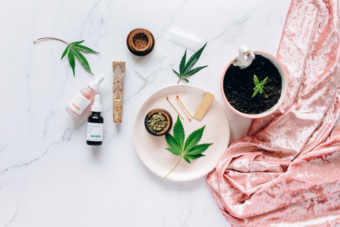 An arrangement of cannabis paraphernalia