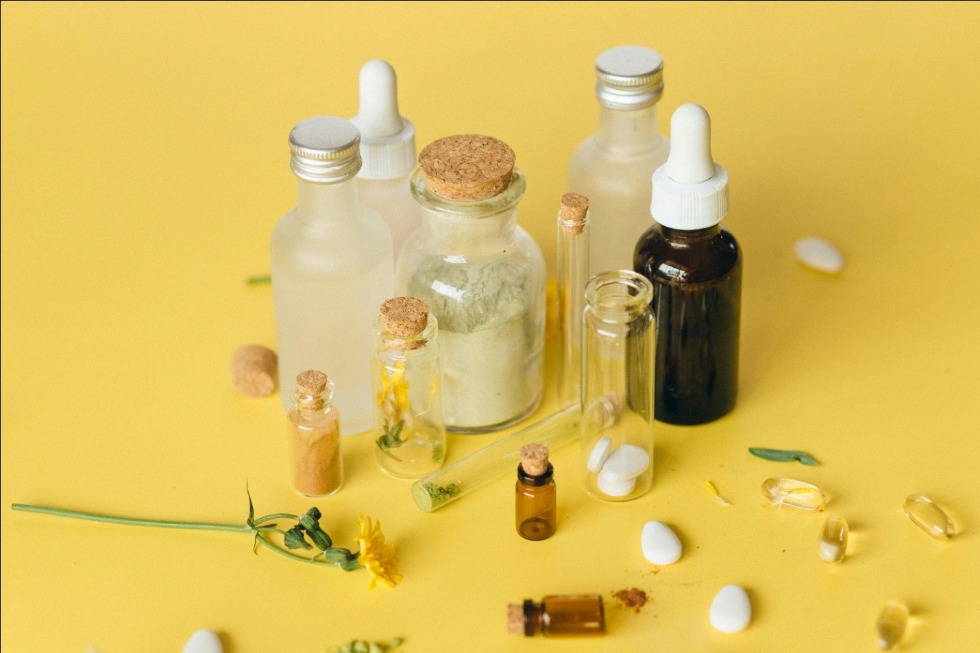 various glass bottles used to hold medication