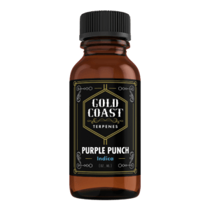 A bottle of Purple Punch (Indica) from Gold Coast Terpenes