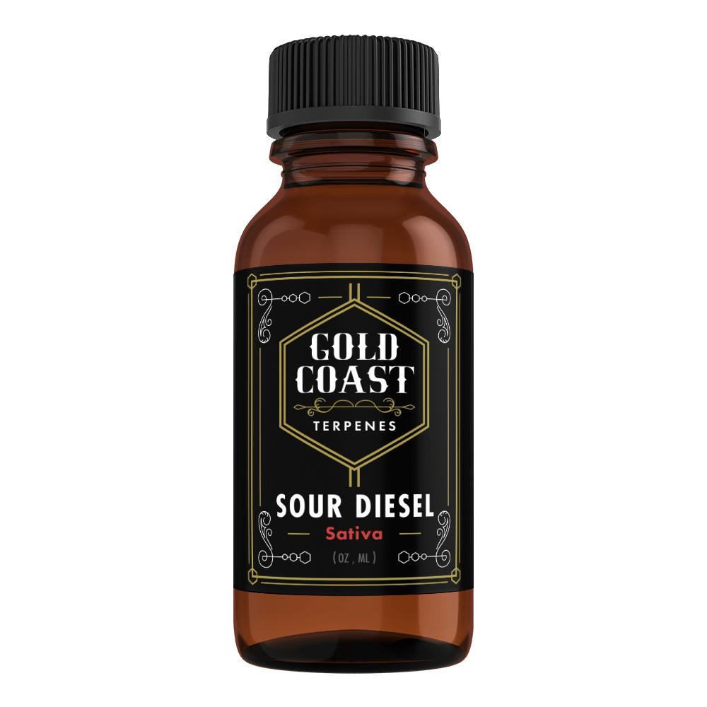 A bottle of Sour Diesel (Sativa) from Gold Coast Terpenes