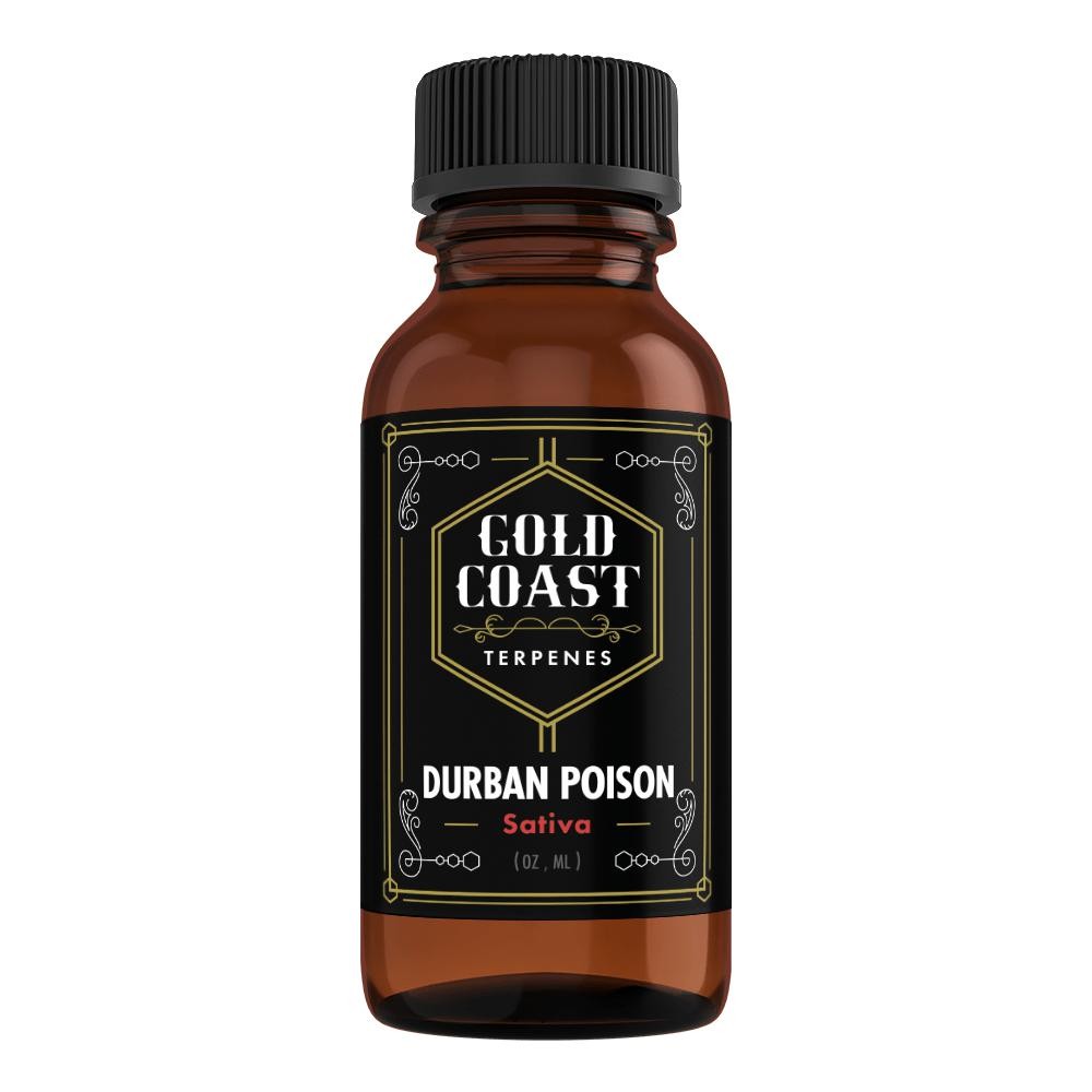 A bottle of Durban Poison (Sativa) from Gold Coast Terpenes