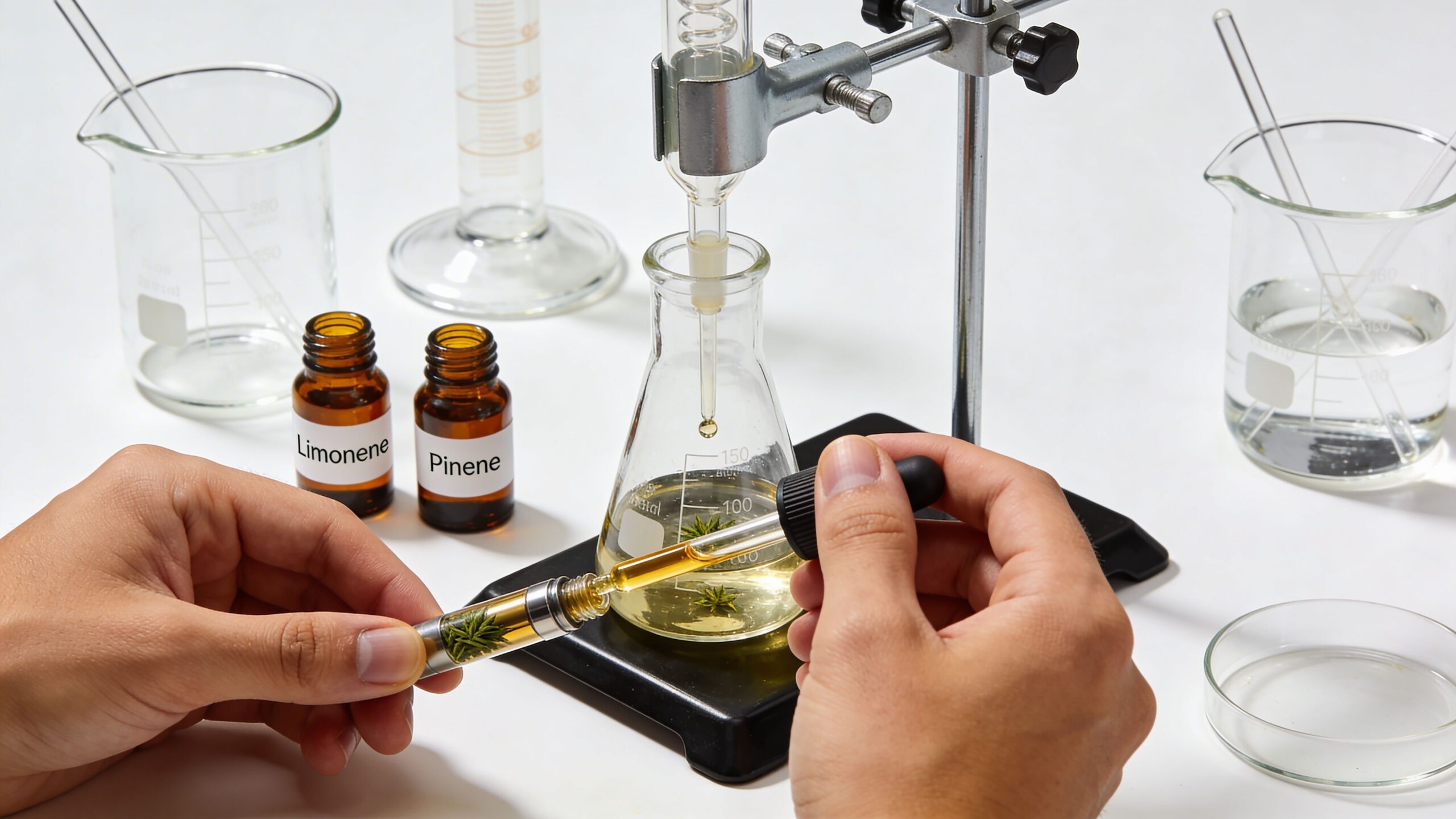 A scientist extracting cannabis oil for use in research or product development in a laboratory setting.