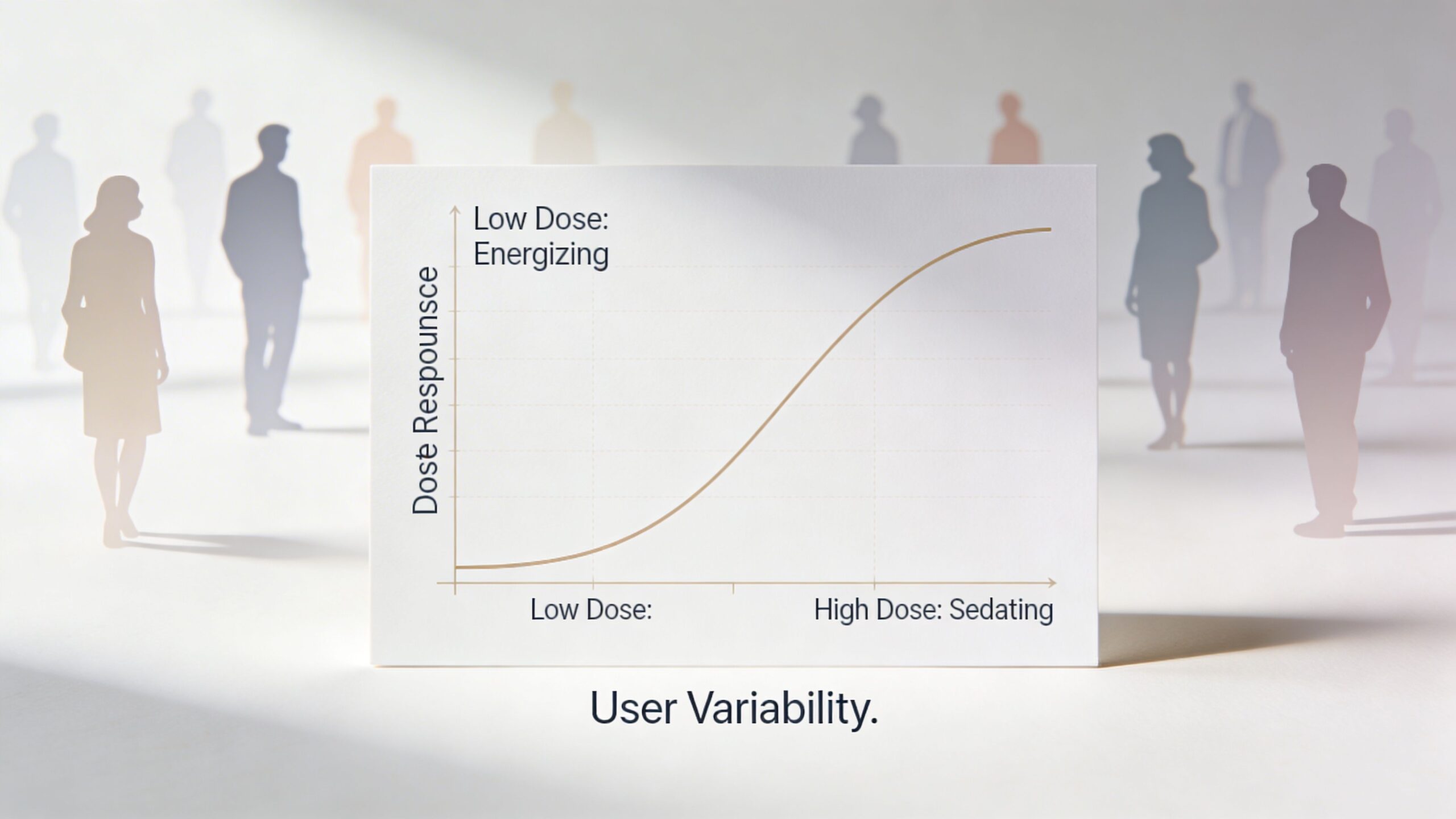 A diagram illustrating the dose response curve of a substance with varying sedative and energizing effects.
