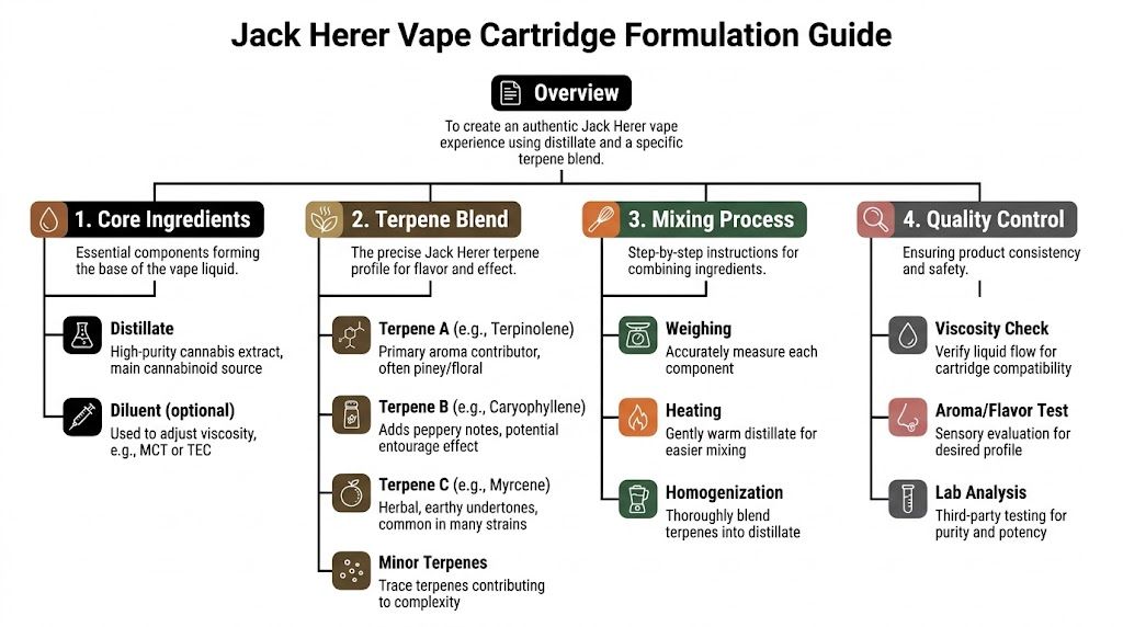 A detailed flowchart illustrating the formulation process for creating a Jack Herer cannabis vape cartridge.
