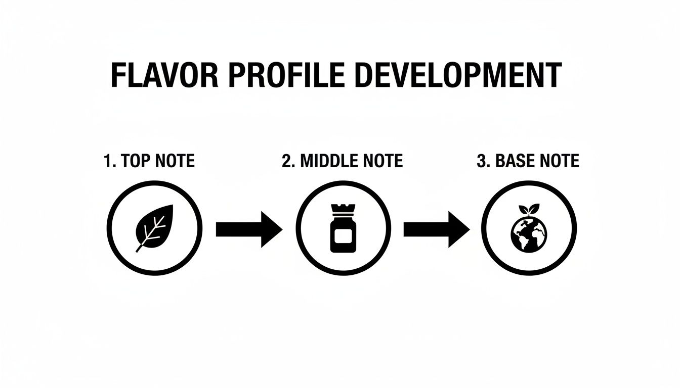 Diagram illustrating the three stages of flavor profile development: top, middle, and base notes.