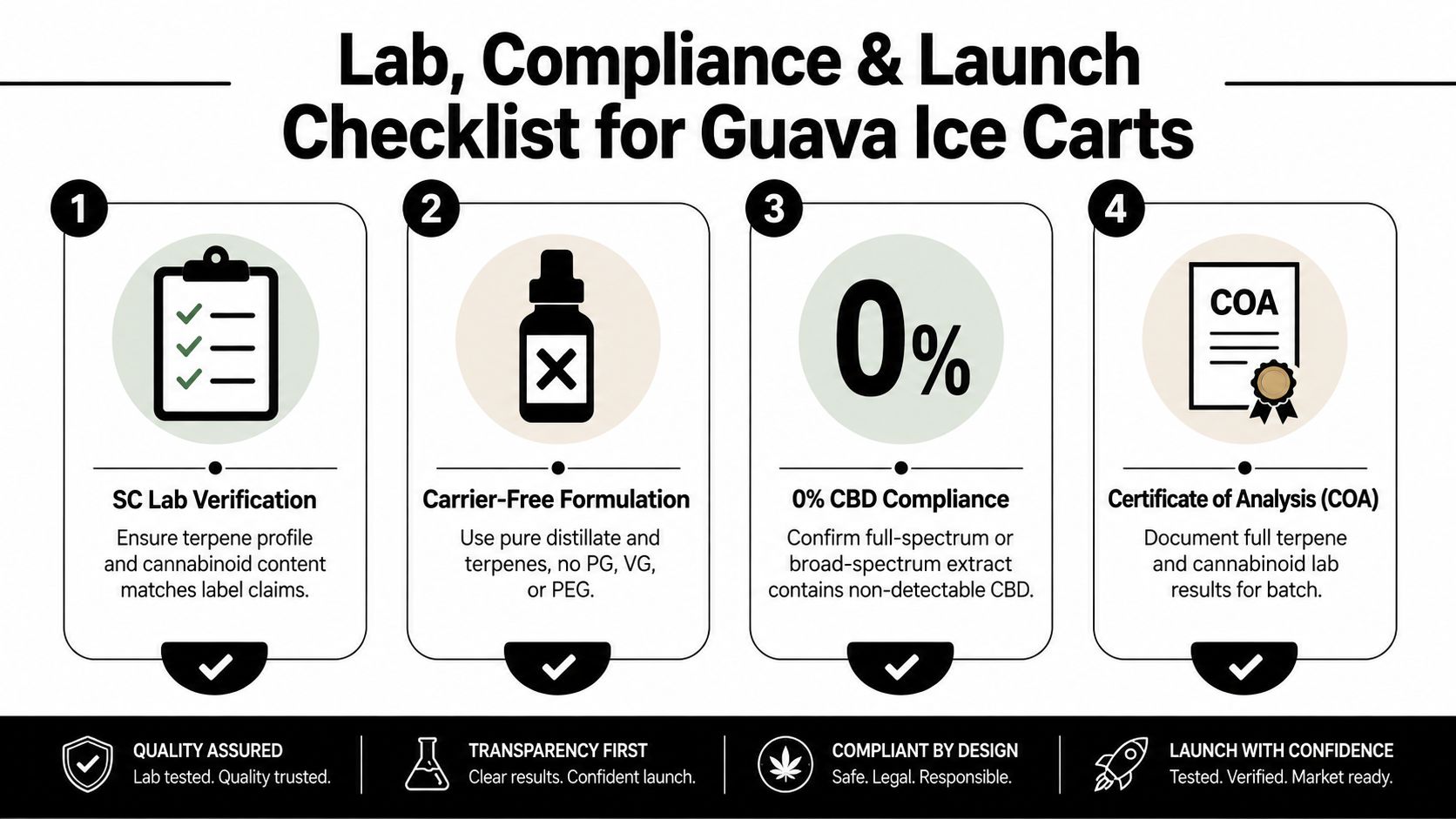 A four-step compliance checklist for Guava Ice Carts focusing on lab testing, formulation, and certification requirements.