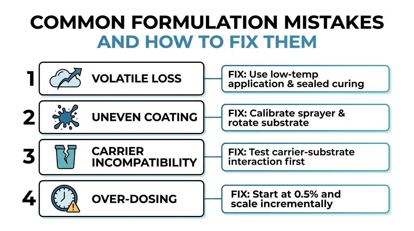 A list graphic titled common formulation mistakes and how to fix them with four industrial solutions.